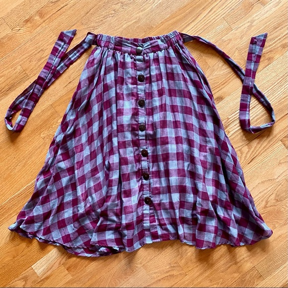 Flint & Moss Skirts Cottagecore Burgundy Blue Plaid Cotton Midi